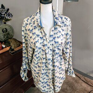 Vintage Style & Co Equestrian Horse Print Blouse Size XL